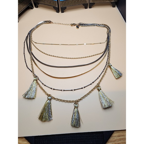 Vtg CHARMING CHARLIE Signed Multi-Strand Tassle Necklace Mixed Metal FREE $HIP!! - Picture 2 of 6